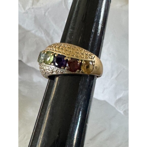 Vintage Sterling Green Red Purple Amethyst Gemstone Dome Band Ring Size 5 - Picture 3 of 8